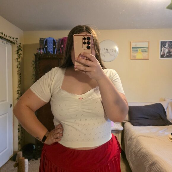 NWT Forever 21 Size 2X/3X White Crop Top Eyelet - Picture 1 of 8